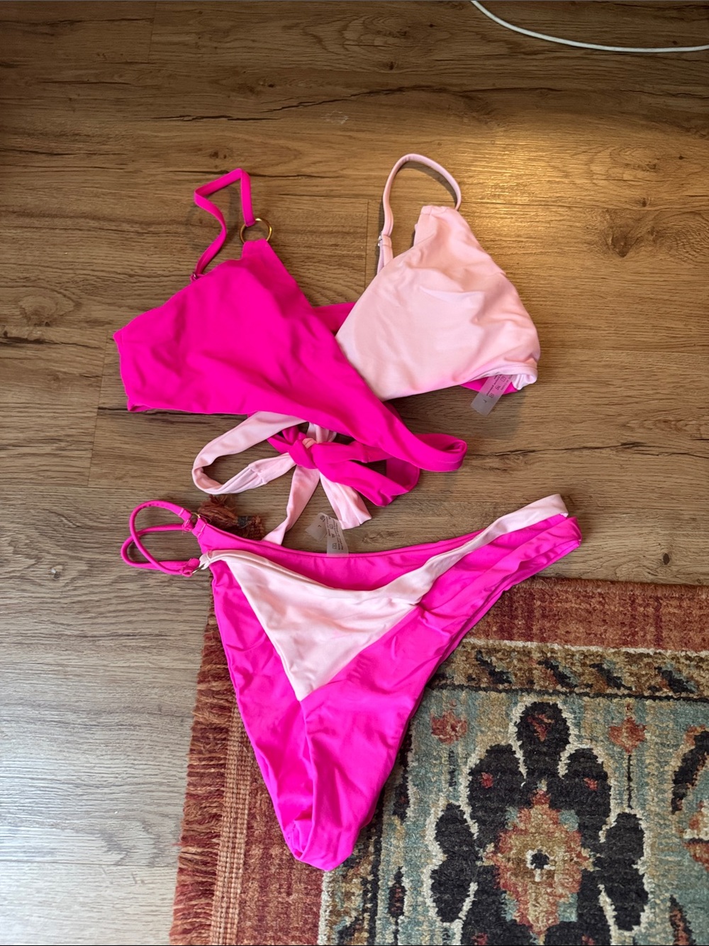 SHEIN wrap Two-Tone Pink Bikini Set